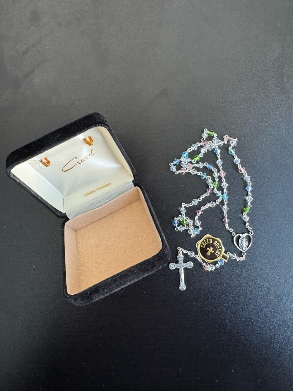 Vintage Creed Sterling Silver Crystal Rosary — Rainbow Pastel Beads